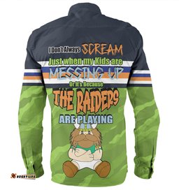 Canberra Raiders Mother's Day Long Sleeve Button Shirt - Screaming Mom and Crazy Fan