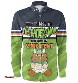 Canberra Raiders Mother's Day Long Sleeve Button Shirt - Screaming Mom and Crazy Fan