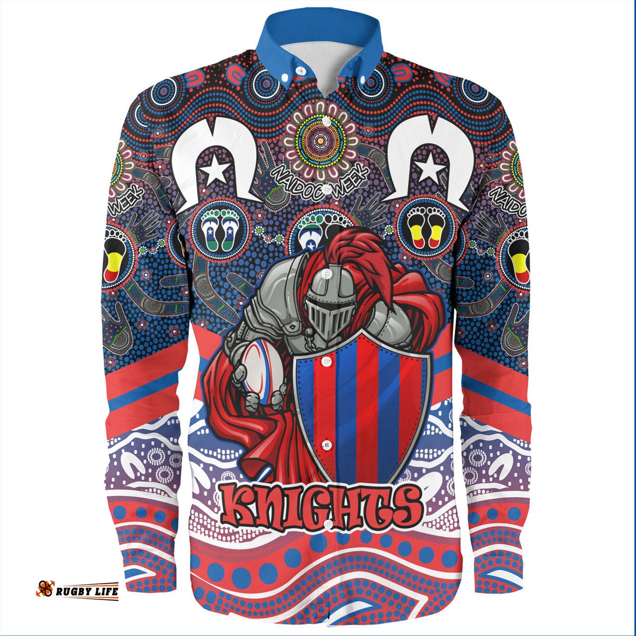 Newcastle Knights Naidoc Week Long Sleeve Button Shirt - NAIDOC Week 2023 Indigenous For Our Elders