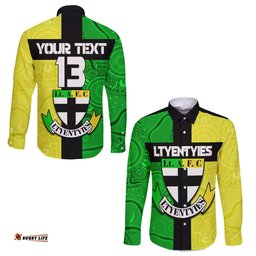 Custom Text and Number Ltyentyies Lt. A. F. C Long Sleeve Button Shirt Australian Football Aboriginal