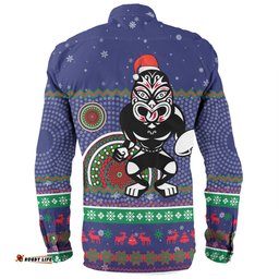 New Zealand Warriors Christmas Custom Long Sleeve Button Shirt - Ugly Xmas And Aboriginal Patterns For Die Hard Fan Long Sleeve Button Shirt
