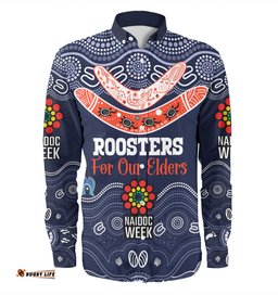 Sydney Roosters Naidoc Week Custom Long Sleeve Button Shirt - NAIDOC WEEK 2023 Indigenous Inspired For Our Elders Theme (White)