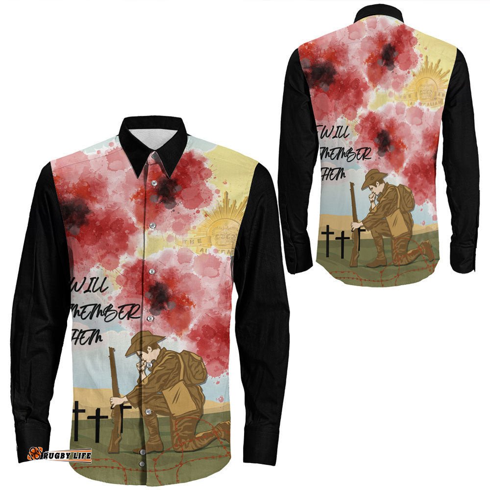 Anzac We Will Remember Them Long Sleeve Button Shirt