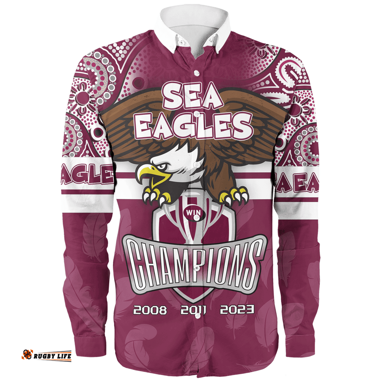 Manly Warringah Sea Eagles Long Sleeve Button Shirt - Custom Talent Win Games But Teamwork And Intelligence Win Championships With Aboriginal Style