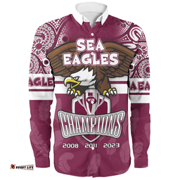 Manly Warringah Sea Eagles Long Sleeve Button Shirt - Custom Talent Win Games But Teamwork And Intelligence Win Championships With Aboriginal Style