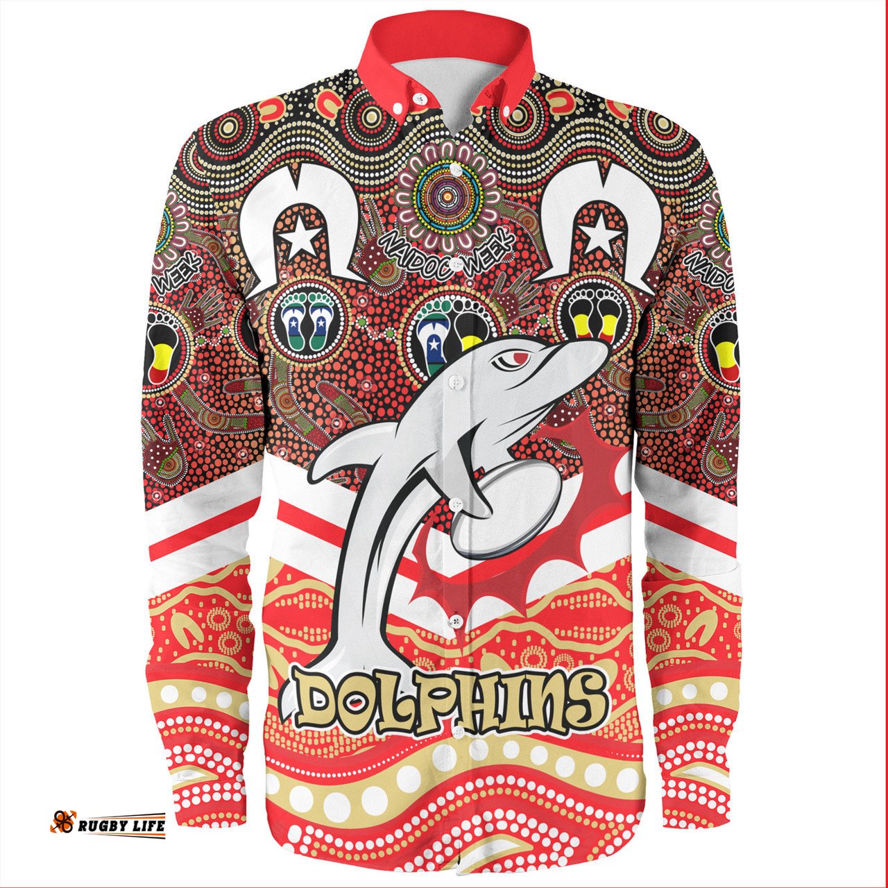Redcliffe Dolphins Naidoc Week Long Sleeve Button Shirt - NAIDOC Week 2023 Indigenous For Our Elders
