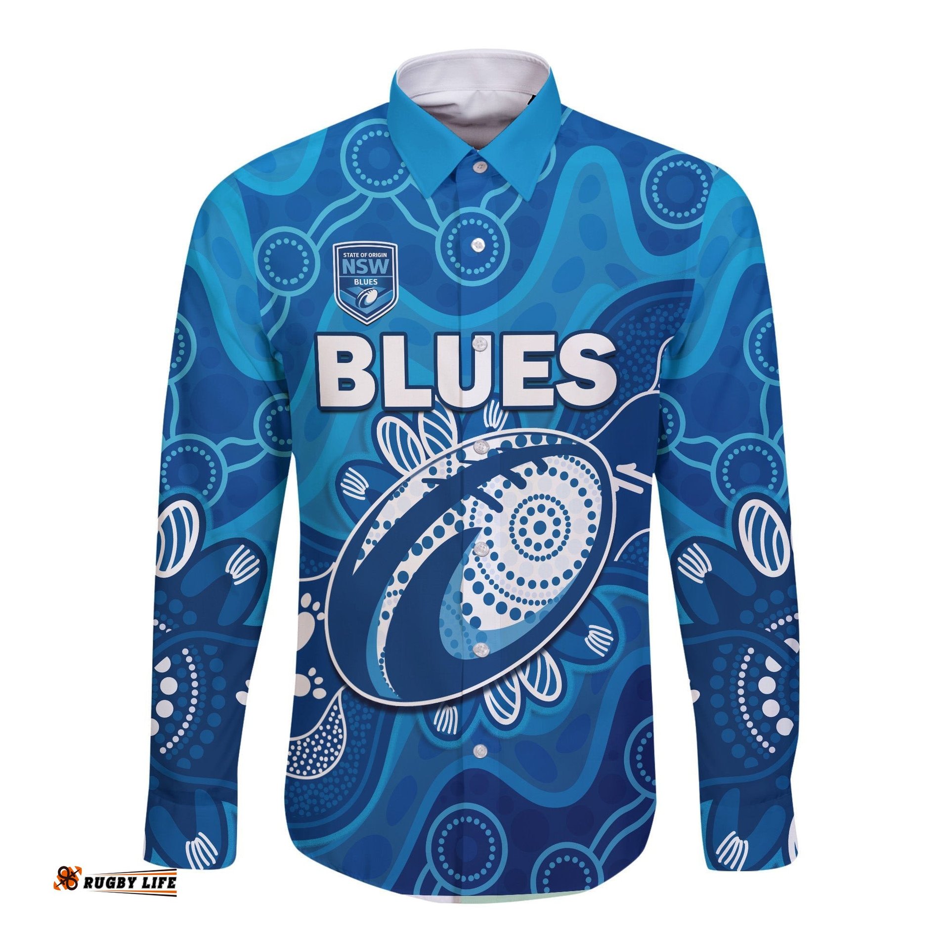 NSW Blues Long Sleeve Button Shirt New South Wales Aboriginal Art