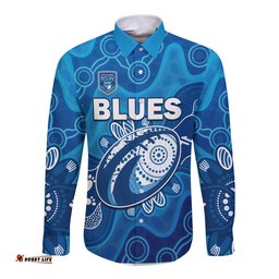 NSW Blues Long Sleeve Button Shirt New South Wales Aboriginal Art