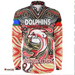 Redcliffe Dolphins Naidoc Week Long Sleeve Button Shirt - Aboriginal For Our Elder NAIDOC Week 2023