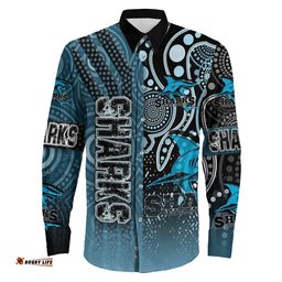 Cronulla-Sutherland Sharks Sporty Style Long Sleeve Button Shirt