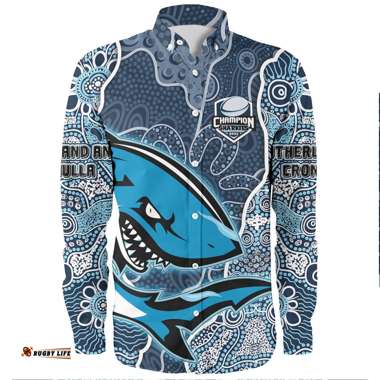 Cronulla-Sutherland Sharks Grand Final Custom Long Sleeve Button Shirts - Custom Sharkies With Contemporary Style Of Aboriginal Painting Long Sleeve Button Shirts