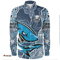 Cronulla-Sutherland Sharks Grand Final Custom Long Sleeve Button Shirts - Custom Sharkies With Contemporary Style Of Aboriginal Painting Long Sleeve Button Shirts