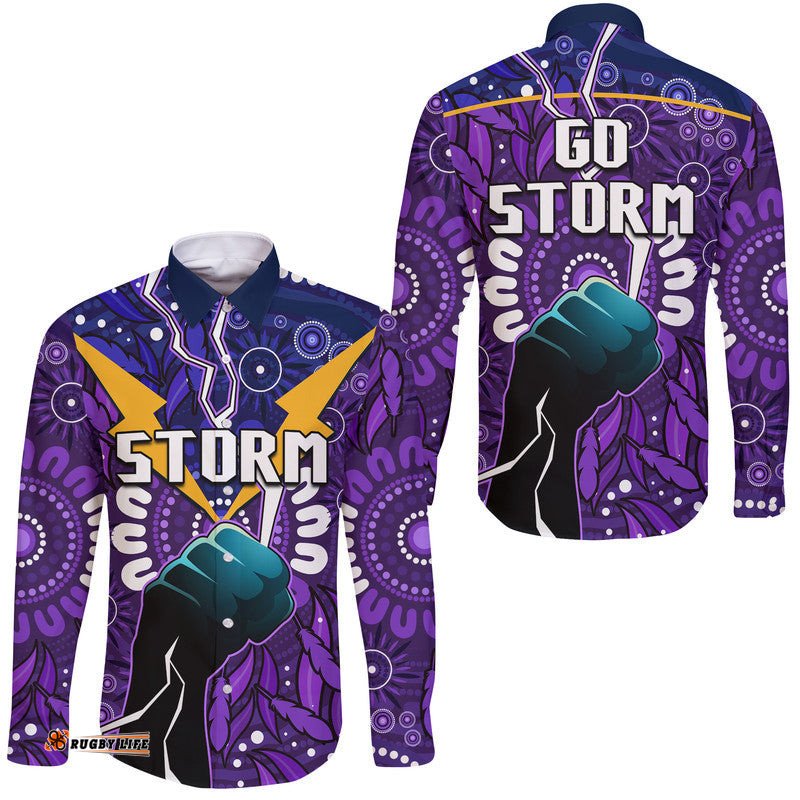 Storm Rugby Hawaii Long Sleeve Button Shirt Indigenous With Thunder Go Storm