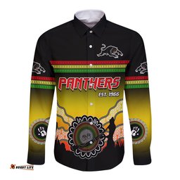 Custom Text and Number Panthers Long Sleeve Button Shirt Go The Mighty Penrith Aboriginal