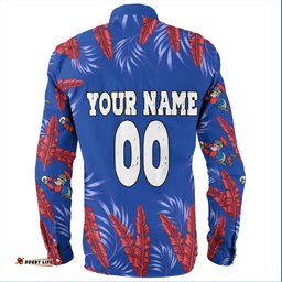 Newcastle Knights Custom Long Sleeve Button Shirt - Tropical Patterns Knights Long Sleeve Button Shirt