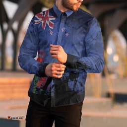 New Zealand Anzac Day Soldier & Poppy Camouflage Long Sleeve Button Shirt