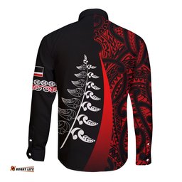 Custom Personalised Waitangi Day Long Sleeve Button Shirt Maori Mix Fern Style Red