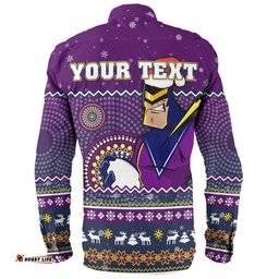Melbourne Storm Christmas Custom Long Sleeve Button Shirt - Ugly Xmas And Aboriginal Patterns For Die Hard Fan Long Sleeve Button Shirt