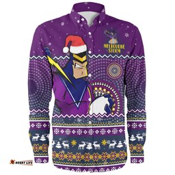 Melbourne Storm Christmas Custom Long Sleeve Button Shirt - Ugly Xmas And Aboriginal Patterns For Die Hard Fan Long Sleeve Button Shirt