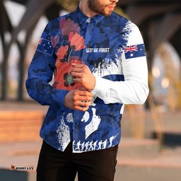 Anzac Day Silhouette Soldier Long Sleeve Button Shirt