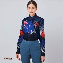 New Zealand Anzac Day Poppy Long Sleeve Button Shirt
