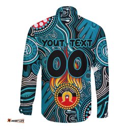 Personalised NAIDOC Week 2024 Port Adelaide Power Long Sleeve Button Shirt Australian Aboriginal Hand Painting