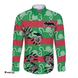 Rabbitohs Rugby Premiers Long Sleeve Button Shirt Go The Bunnies Aboriginal Dots