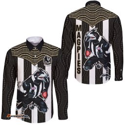 Magpies Football Long Sleeve Button Shirt Collingwood 1892 Indigenous Sporty Style