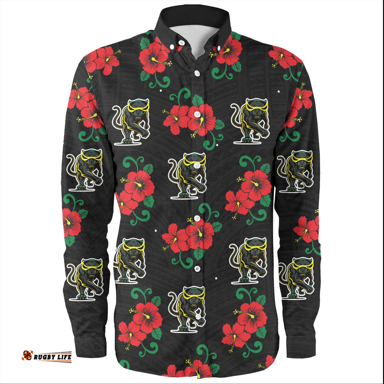 Penrith Panthers Custom Long Sleeve Button Shirt - Penrith Panthers With Maori Patterns Long Sleeve Button Shirt