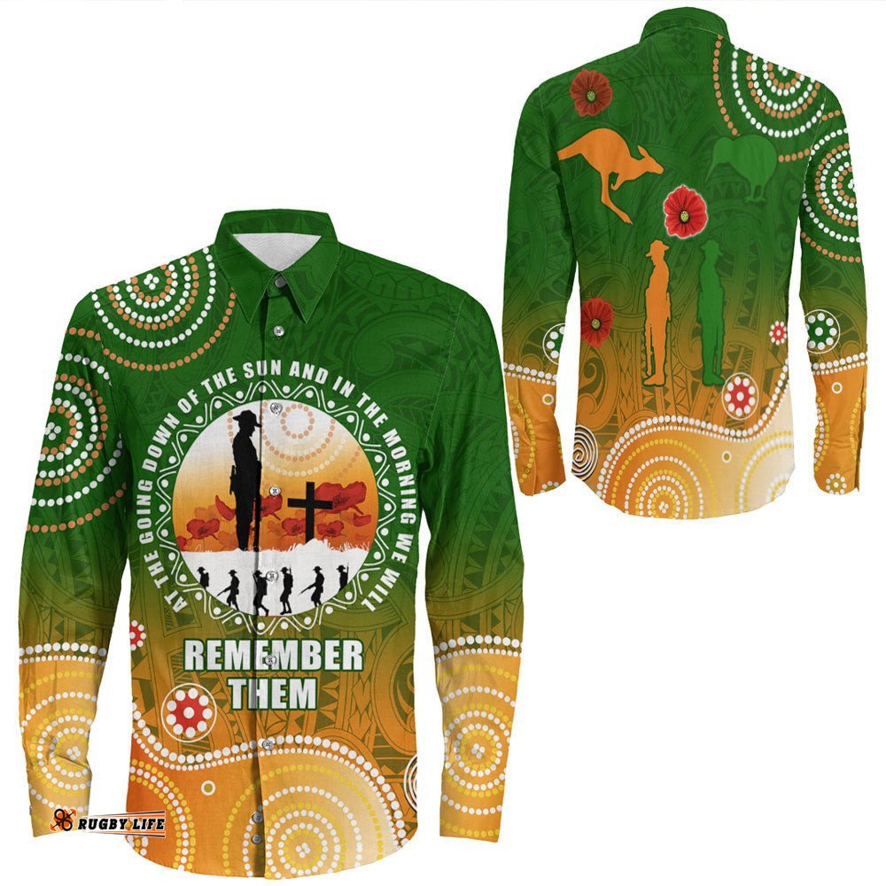 Anzac New Zealand Maori - Australia Indigenous Long Sleeve Button Shirt