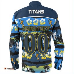 Gold Coast Titans Sport Long Sleeve Button Shirt - Tropical Hibiscus and Coconut Trees