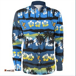 Gold Coast Titans Sport Long Sleeve Button Shirt - Tropical Hibiscus and Coconut Trees