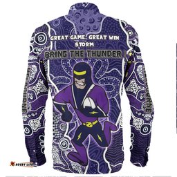 Melbourne Storm Grand Final Custom Long Sleeve Button Shirts - Custom Storm With Contemporary Style Of Aboriginal Painting Long Sleeve Button Shirts