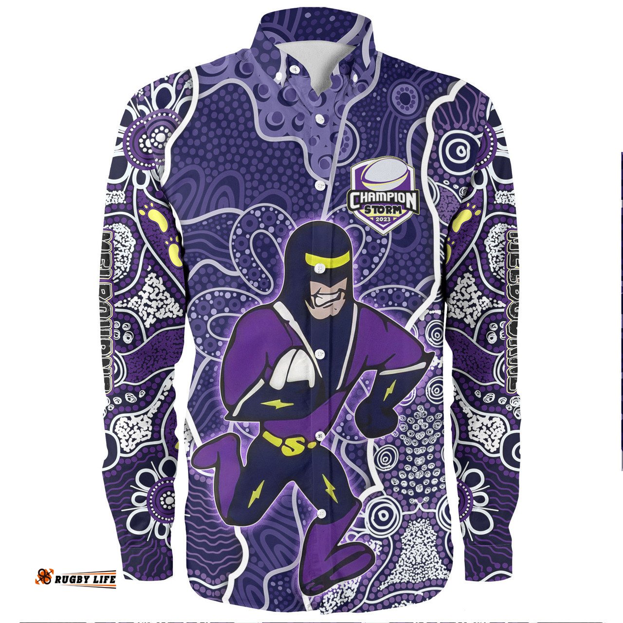 Melbourne Storm Grand Final Custom Long Sleeve Button Shirts - Custom Storm With Contemporary Style Of Aboriginal Painting Long Sleeve Button Shirts