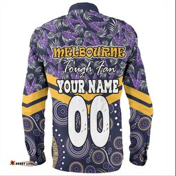 Melbourne Storm Long Sleeve Button Shirt - Tropical Patterns And Dot Painting Eat Sleep Rugby Repeat