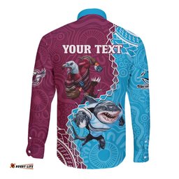 Personalised Eagles And Sharks Rugby Long Sleeve Button Shirt Aboriginal Mix Polynesian Pattern