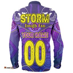 Melbourne Storm Custom Long Sleeve Button Shirt - Melbourne Storm For Life With Aboriginal Style Long Sleeve Button Shirt