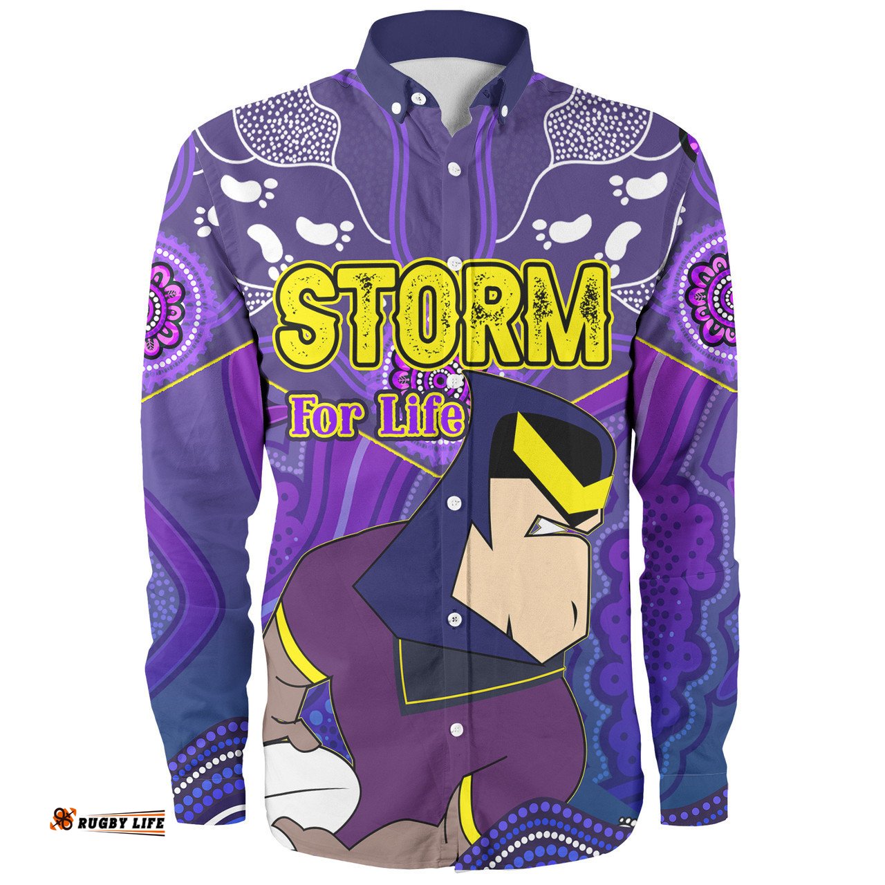 Melbourne Storm Custom Long Sleeve Button Shirt - Melbourne Storm For Life With Aboriginal Style Long Sleeve Button Shirt