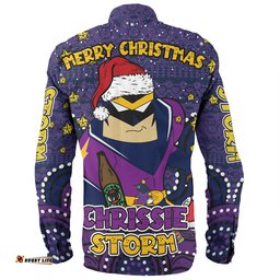 Melbourne Storm Christmas Custom Long Sleeve Button Shirt - Christmas Knit Patterns Vintage Jersey Ugly Long Sleeve Button Shirt