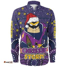 Melbourne Storm Christmas Custom Long Sleeve Button Shirt - Christmas Knit Patterns Vintage Jersey Ugly Long Sleeve Button Shirt