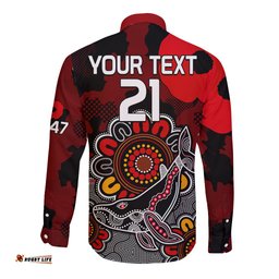 Personalised ANZAC Dolphins Rugby Long Sleeve Button Shirt Indigenous Circles and Waves