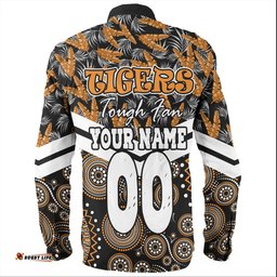 Wests Tigers Long Sleeve Button Shirt - Tropical Patterns And Dot Painting Eat Sleep Rugby Repeat