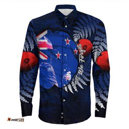 Custom New Zealand Anzac Day Poppy Long Sleeve Button Shirt
