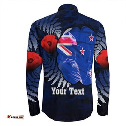 Custom New Zealand Anzac Day Poppy Long Sleeve Button Shirt