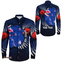 Custom New Zealand Anzac Day Poppy Long Sleeve Button Shirt