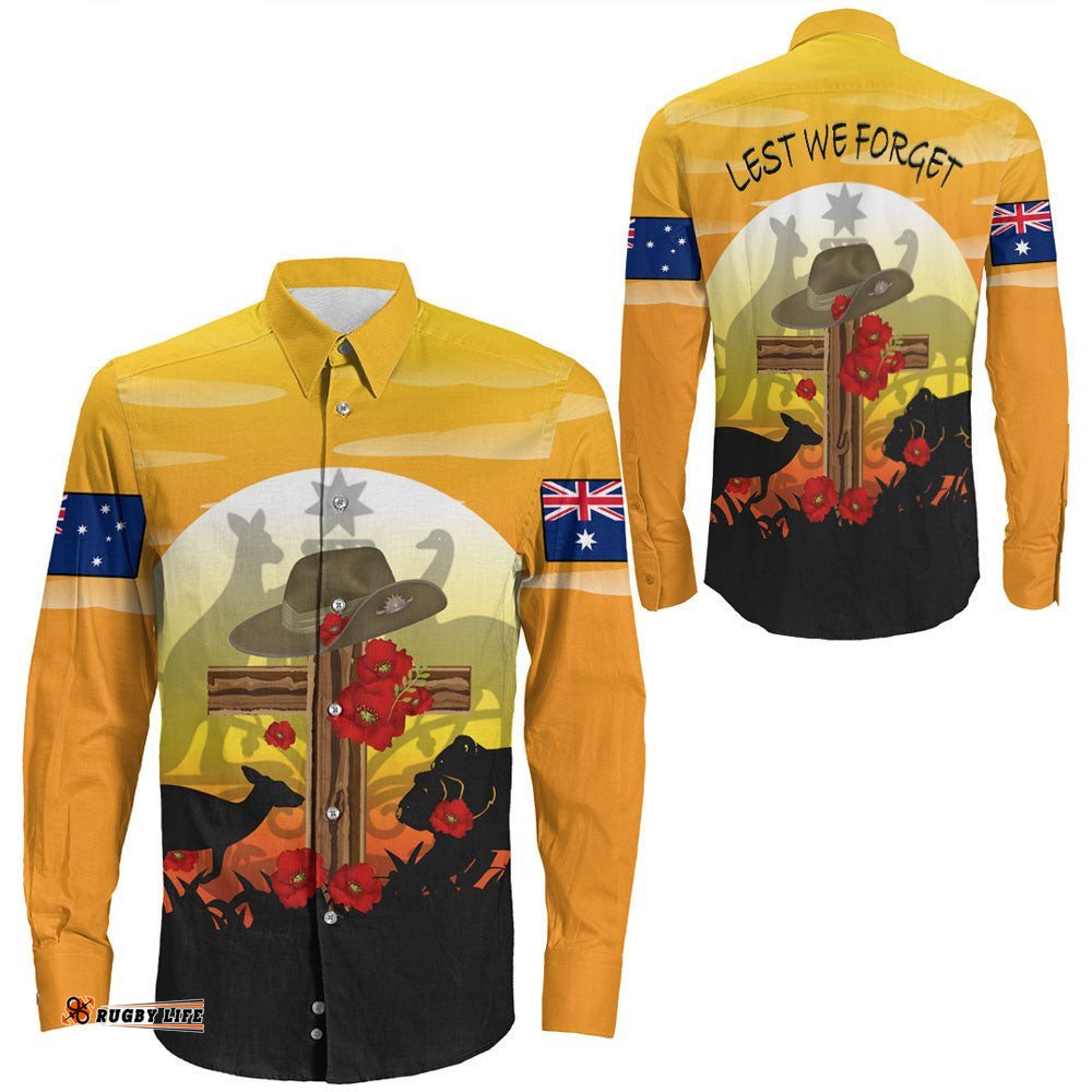 Anzac Day Lest We Forget Animal Long Sleeve Button Shirt