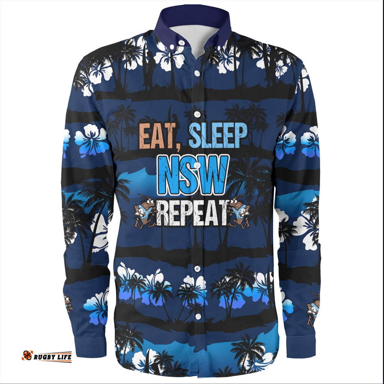 Cockroach Sport Long Sleeve Button Shirt - Eat Sleep Repeat With Tropical Patterns