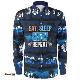 Cockroach Sport Long Sleeve Button Shirt - Eat Sleep Repeat With Tropical Patterns