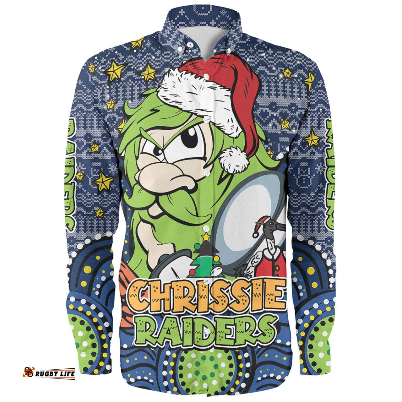 Canberra Raiders Christmas Custom Long Sleeve Button Shirt - Christmas Knit Patterns Vintage Jersey Ugly Long Sleeve Button Shirt