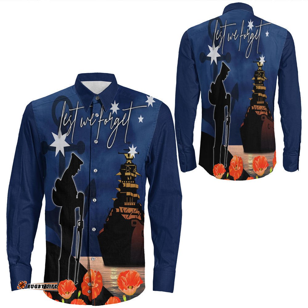 Anzac Day Navy Blue Long Sleeve Button Shirt